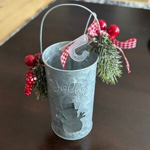 Holiday Time Silver Candle Holder with Red Accents